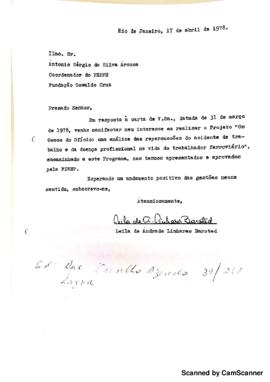Carta de Leila de Andrade Linhares Barsted para Antonio Sérgio da Silva Arouca sobre a aprovação ...