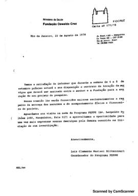 Carta de Luiz Clemente Mariani Bittencourt sobre aprovação de projeto de pesquisa pela Finep