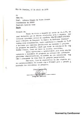 Carta de Douglas Carrara para Antonio Sergio da Silva Arouca mencionando aprovação do projeto A l...