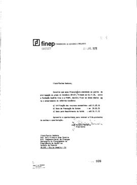 Carta de José Pelúcio Ferreira (presidente Finep) para Zely Pinheiro Dias Pereira Finep (Inspetor...