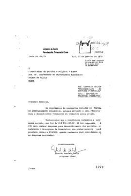 Carta enviando demonstrativo financeiro de janeiro à março  de 1979, dos Projetos Peses/PUC