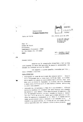 Carta de Luiz Clemente Mariani Bittencourt (coordenador do Peppe) para Delson de Valois (Chefe do...