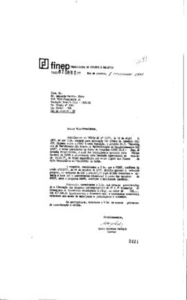 Carta de Mario Brockman Machado (diretor da Finep) para Guilardo Martins Alves (vice-presidente d...
