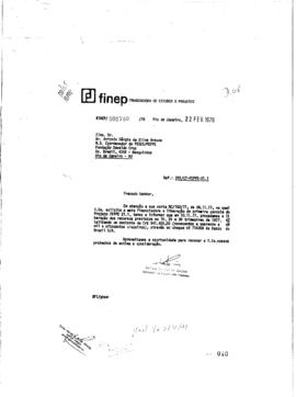 [Carta de Delson de Valois (Chefe do Departamento Financeiro da Finep) para Antonio Sergio da Sil...